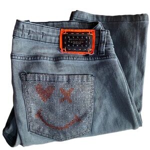 Philipp Plein men’s super sexy slim grey platinum smiley face jeans UK 34 US L